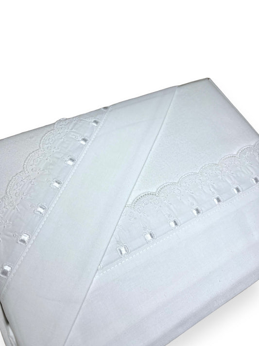 Lençol Flanela Fita Cetim e Bordado Inglês